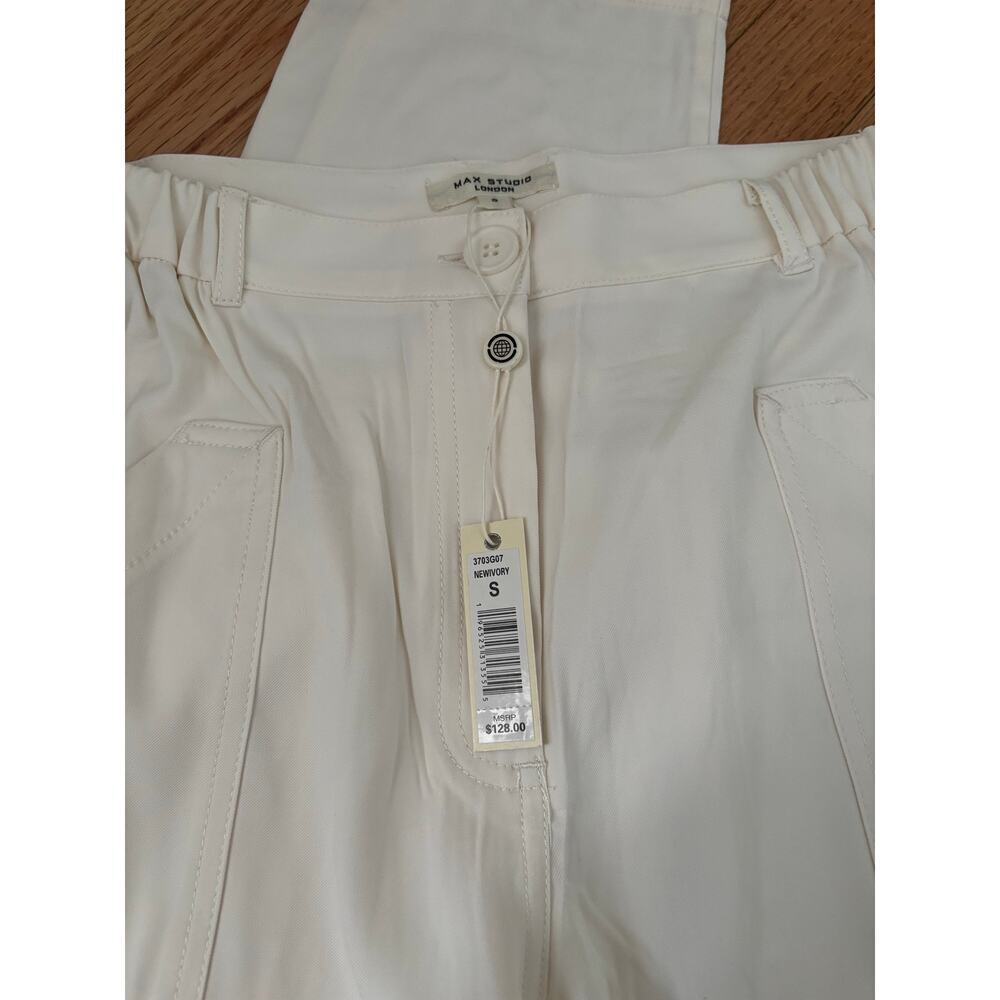 NWT Max Studio London Ivory Cargo Utility Pants Relaxed Tapered Casual Trousers - Picture 5 of 7